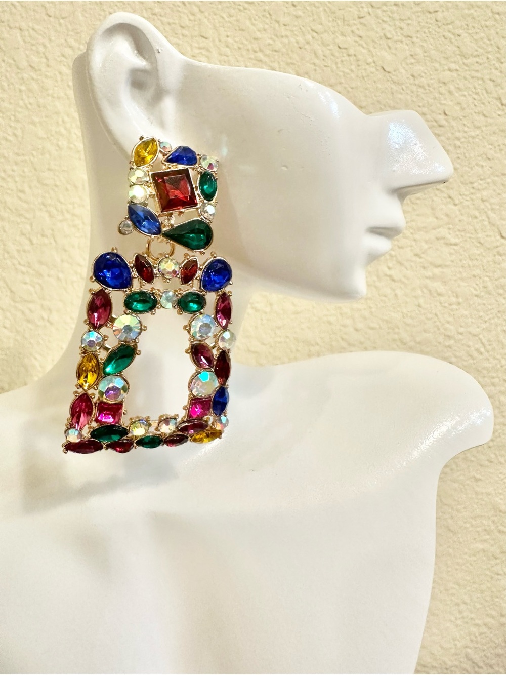 Gold-Tone Multicolor Crystal Drop Earrings